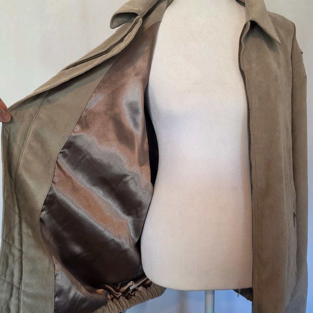 Weatherproof Mens Tan Microfiber Faux Suede Full Zip Bomber Jacket Large - Picture 15 of 16
